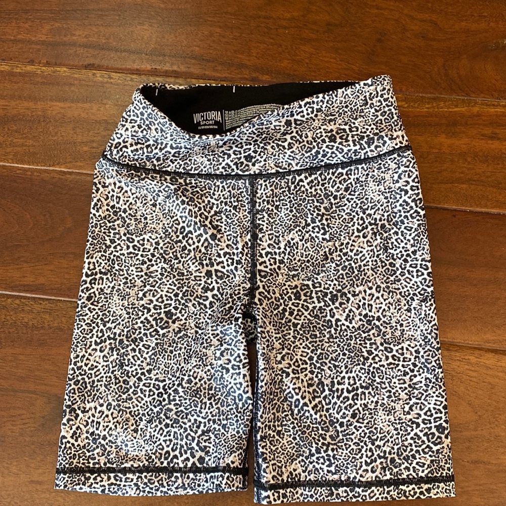 XS Victoria’s Secret Sport bike shorts, worn once, leopard print, 6 in inseam